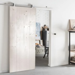 Porta scorrevole reversibile Barn bianco in acciaio bianco, L 86 x H 215 cm, con binario Ermes