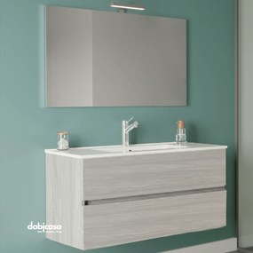 Mobile Bagno Sospeso "Easy" Da 100 Cm Composto Da Due Cassetti Lavabo E Specchio Con Lampada Led Finitura Rovere Grigio