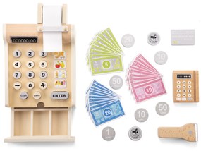 Registratore di cassa in legno con accessori