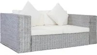 Divano a 2 Posti con Cuscini Grigio in Rattan Naturale cod mxl 19143