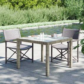 Tavolo giardino 90x90x75cm vetro temperato e polyrattan grigio