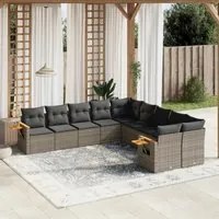 Set Divano da Giardino 10 pz con Cuscini Grigio in Polyrattan 3227194