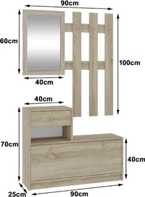 Mobile Ingresso 90 Cm Con Scarpiera Appendiabiti E Specchio Rovere Ralph