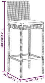 Set Bar da Giardino 7 pz con Cuscini in Polyrattan Grigio