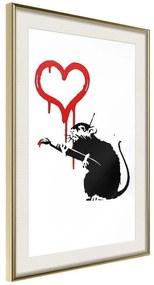 Poster  Banksy: Love Rat  Cornice Quadri Cornice d'oro con passe-partout, Larghezza x Altezza Home decor 30x45