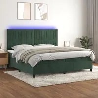 Letto a Molle con Materasso e LED Verde Scuro 200x200cm Velluto 3136266