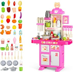 Cucina Giocattolo Per Bambini Con Luci E Suoni Realistici 69 Accessori Rubinetto Con Sistema Di Riciclo Dell'Acqua E Fornelli Per Bambini Dai 3-5 Anni Set Cucina Rosa e Bianco