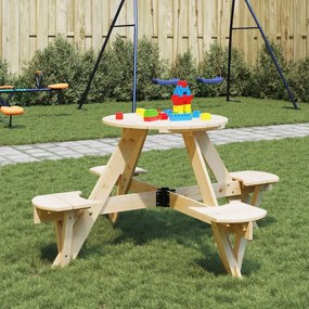 Tavolo Da Picnic Per 4 Bambini Rotondo Con Foro İn Legno Abete /