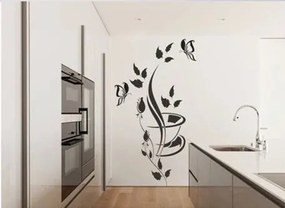 Adesivo da parete per cucina con fiori, farfalla e tazza 100 x 200 cm