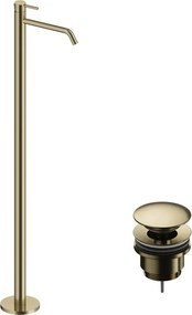 Rubinetto per lavabo centrostanza LOOP oro spazzolato lucido SANYCCES con piletta