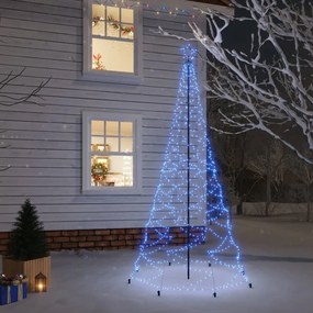 Albero di Natale con Palo in Metallo con LED Multicolore e Bianco, 3 m e 5 m, Blu / 500 / 3 m