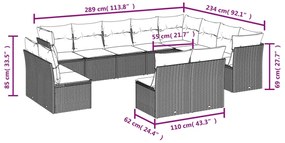 Set Divani da Giardino 12 pz con Cuscini Marrone in Polyrattan