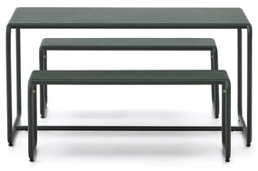 Kave Home - Set infantile Sotil con 2 panche e tavolo in acciaio galvanizzato, finitura verde 95 x 62