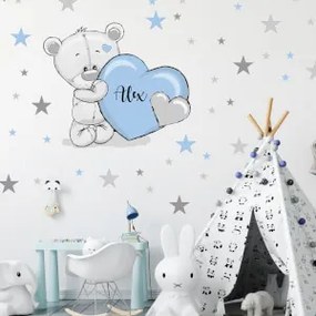 Adesivi da parete - orsetto blu con stelle e nome | Inspio