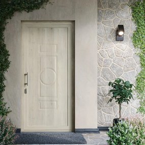 Porta d'ingresso DOLCETTI in PVC pannello bugnato mod.168 L 90 x H 210 cm in PVC quercia polacca, apertura spingere a sinistra, falso telaio non incluso