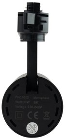 Faro LED 30W Monofase Nero 38°/60° 130lm/W CRI92 no Flickering Colore Bianco Naturale 4.000K