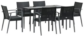 Set pranzo da giardino 7 pz con cuscini in polyrattan e acciaio