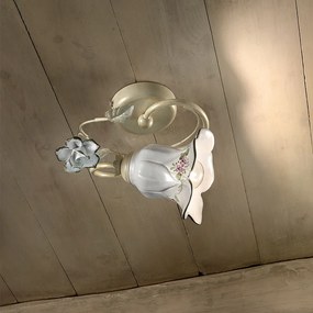 Plafoniera Classica Pisa Metallo E Ceramica Bianco Sfumato Oro 1 Luce E14