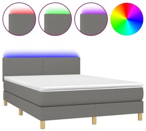 Letto a Molle Materasso e LED Grigio Scuro 140x190cm in Tessuto