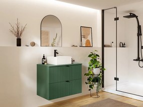 Mobile sotto lavabo sospeso con scanalature con piano di appoggio - Verde opaco - 80 cm - ZEVINI