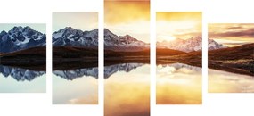 Quadri 5 pezzi – Tramonto abbagliante sul lago di montagna