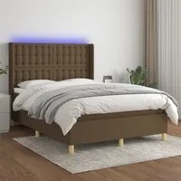 Letto a Molle Materasso e LED Marrone Scuro 140x200 cm Tessuto 3139200