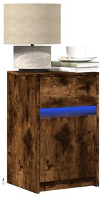 Comodino Con Luci Led Rovere Fumo İn Legno Multistrato /