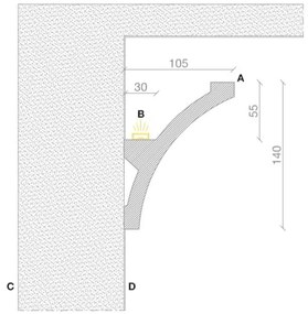 Cornice Pitturabile Stondata XL per parete per Strisce LED - 2m Variante Lunghezza 2 Metri