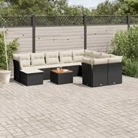 Set Divani da Giardino 11 pz con Cuscini in Polyrattan Nero 3223970