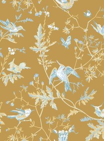 Cole & Son Tapete Hummingbirds - Ice Blue on Metallic Gold