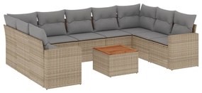 Set divano da giardino 10 pz con cuscini beige in polyrattan