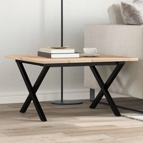 Tavolino Da Salotto Telaio A X 60x60x40 Cm Legno Pino E Acciaio /