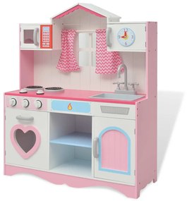 Cucina Giocattolo in Legno 82x30x100 cm Rosa e Bianca