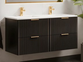 Mobile per bagno sospeso con scanalature e lavabo da incasso 120 cm Nero - ZEVARA