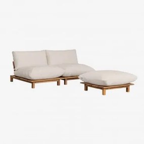 Divano Da Giardino Reclinabile Modulare In 2 Pezzi Con Puff In Legno Di Acacia Brina Beige Crema - Sklum