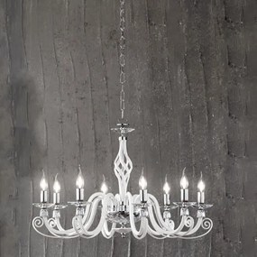 Lampadario a sospensione 1306 in vetro soffiato lavorato a mano 8 luci D84 cm BIANCO