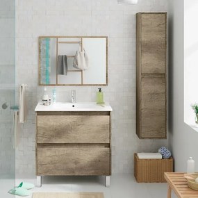 Colonna bagno sospesa H. 140 cm 2 ante serie Oasi rovere in kit di montaggio