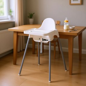 Seggiolone Pappa Easy 91x65x57 cm con Vassoio e Cinture di Sicurezza Bianco...