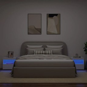 Comodini con luci led 2pz bianchi 50x40x45 cm