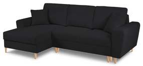 Divano angolare nero allungabile e con contenitore (con penisola a sinistra/con chaise lounge) con rivestimento in bouclé Kyoto – Cosmopolitan Design