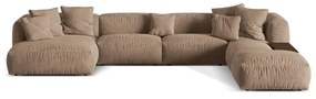 Divano angolare componibile marrone chiaro (con penisola a destra/a U) con rivestimento in velluto Martina – Micadoni