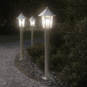 Lampade Da Terra Per Esterni 3 Pz Argento 80 Cm İn Acciaio Inox /