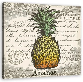 Quadro su tela, Ananas vintage  Dimensioni 30x30