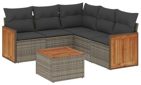 Set Divano da Giardino 6 pz con Cuscini Grigio in Polyrattan