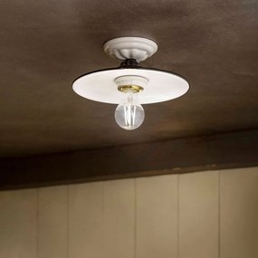 Plafoniera Industrial Potenza Ferro E Ceramica Nero Diam. 30Cm 1 Luce E27