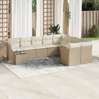 Set Divano da Giardino 10 pz con Cuscini Beige in Polyrattan 3250027