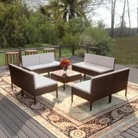 Set Divani da Giardino 9 pz con Cuscini in Polyrattan Marrone 3094315