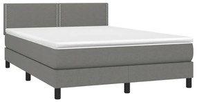 Letto a Molle Materasso e LED Grigio Scuro 140x200cm in Tessuto