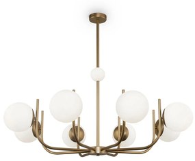 Lampadario Contemporaneo Rendez-Vous Metallo Ottone 8 Luci E Diffusori Bianchi