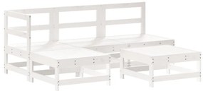 Set salotto da giardino 5 pz bianco in legno massello di pino